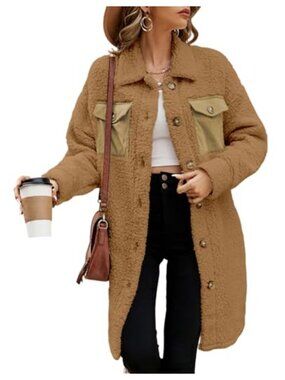 Fuzzy Fleece Teddy Coat Faux Fur Button Down Winter Outerwear
